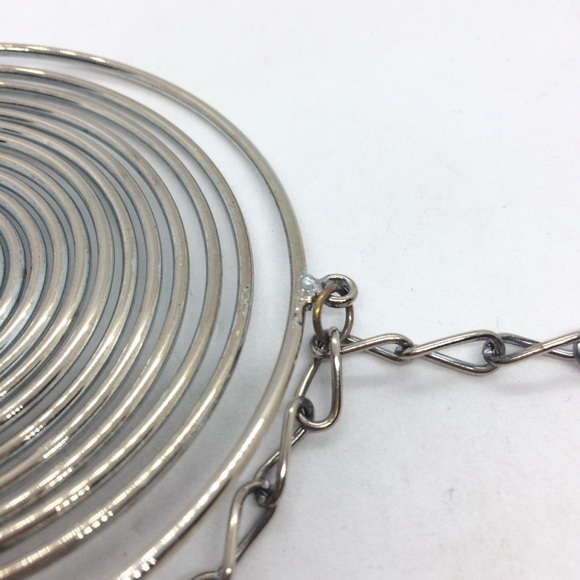 MODERNIST TURNTABLE ARTISAN SILVER TONE WIRE STATEMENT NECKLACE - Picture 11 of 13